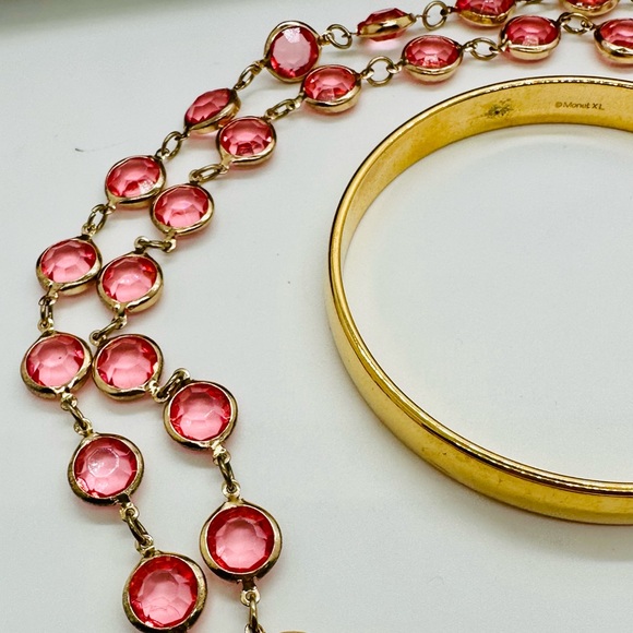 Vintage Monet XL Bracelet & Pink Bezel Necklace - Picture 9 of 13